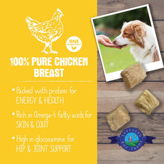 Textura-crujiente de bocaditos-pollo-pechuga para perros y gatos.