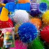 Shizhoo bolas pom pom brillantes con lanzador para gatos, ideal para ejercicio diario.