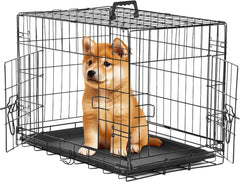 Simple Deluxe jaula para perro pequeño 24 pulgadas, vista frontal, entorno seguro en casa.