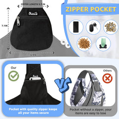 Bandolera SlowTon con bolsillo frontal de cremallera para llaves y snacks.