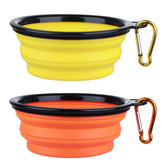 Tazones colapsables SLSON en naranja y amarillo, perfectos para viajar con mascotas.