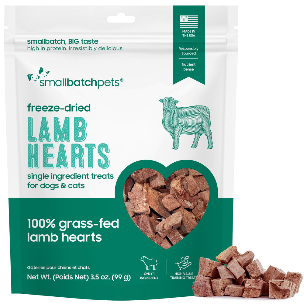 smallbatch Corazón de cordero liofilizado para perros y gatos, premio sabroso para mascotas.