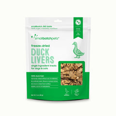 smallbatch hígado de pato liofilizado en empaque, snack práctico para premiar mascotas.