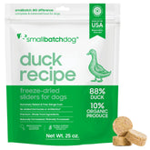 smallbatch pato liofilizado en empaque de 25oz para perros, fácil almacenamiento