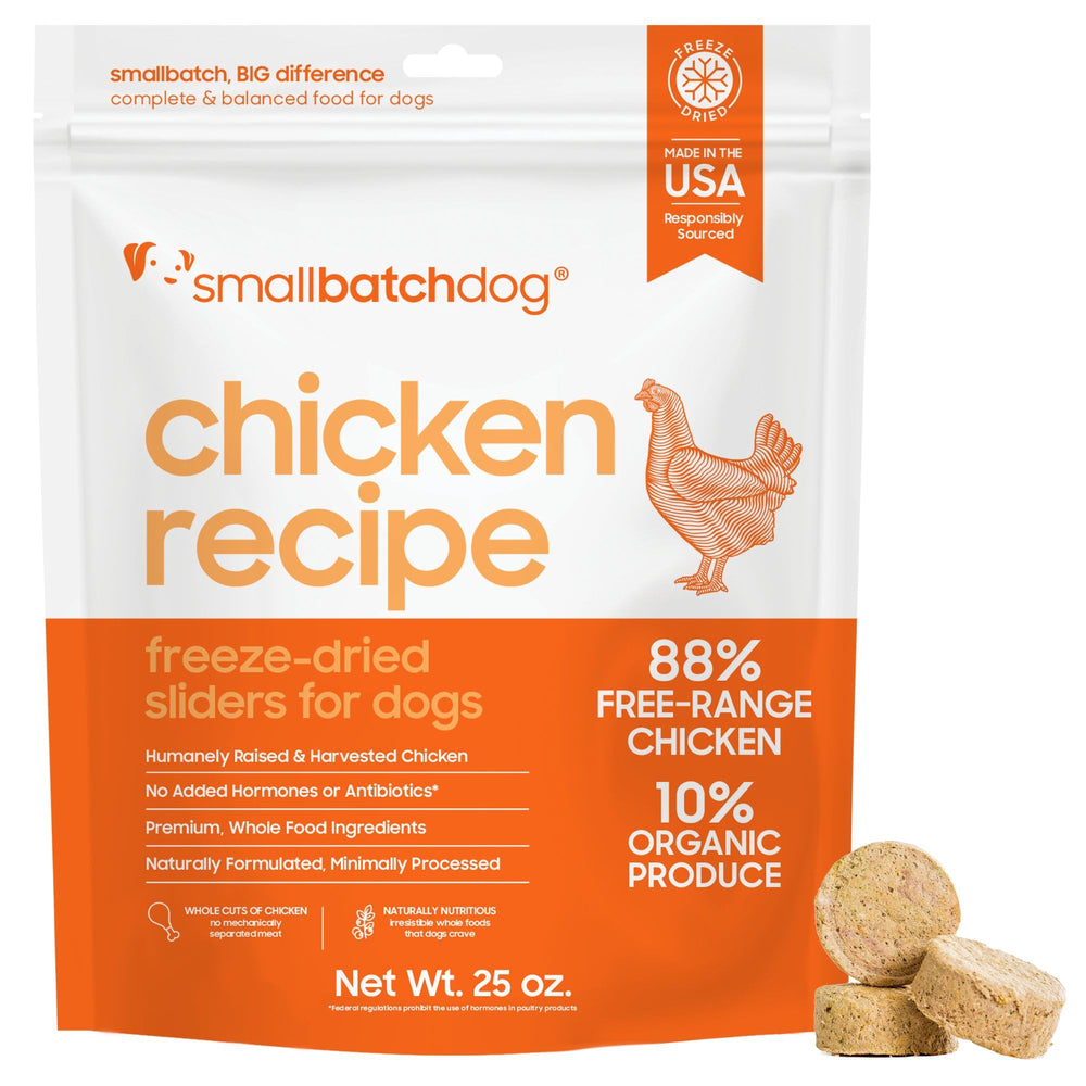 Smallbatch Pets pollo crudo liofilizado 25oz, proteína alta para perros.
