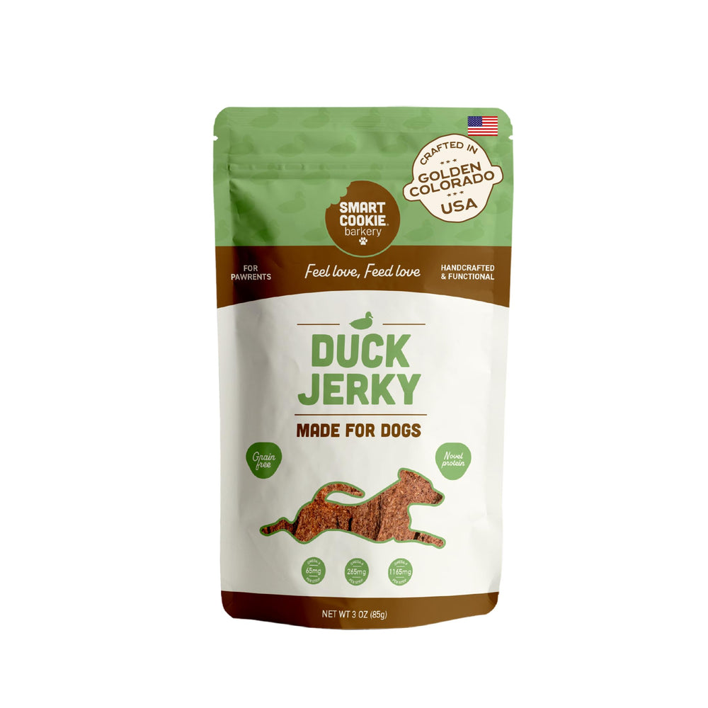 Smart Cookie jerky de pato para perros, snack sabroso y hipoalergénico.