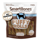 SmartBones Puffy Rolls en empaque práctico para almacenar y premiar.