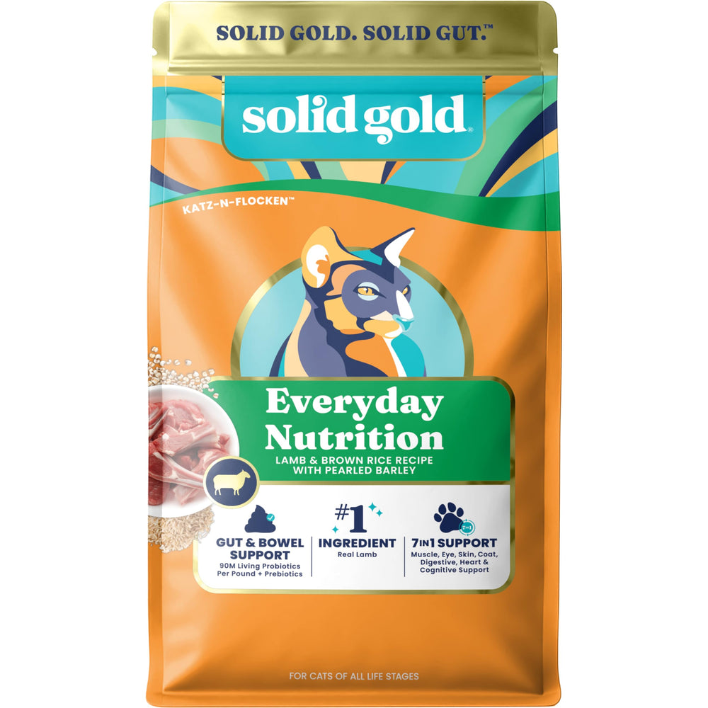 Solid Gold alimento seco para gatos de interior con cordero, podría apoyar la digestión.