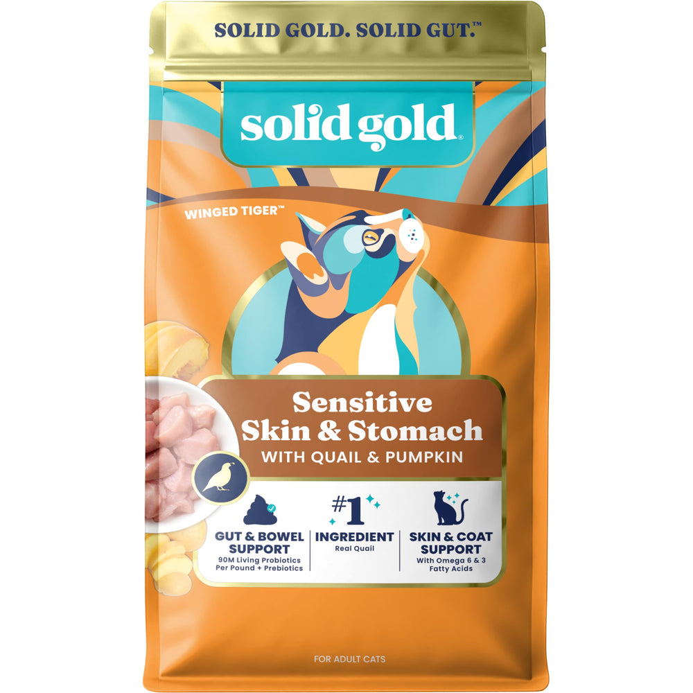 Solid Gold estomago sensible gato codorniz: apoyo digestivo suave para estómagos sensibles.