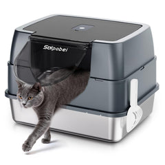 Solpobei caja de arena de acero inoxidable con tapa, privacidad y control de olores.