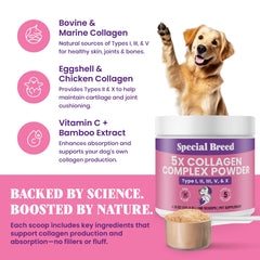 Frasco de Special Breed con 180 scoops para uso diario.
