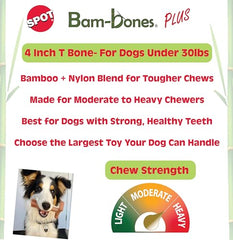 SPOT Bam-Bones Plus T-Bone, mordedor en forma de T ergonómico para agarre cómodo