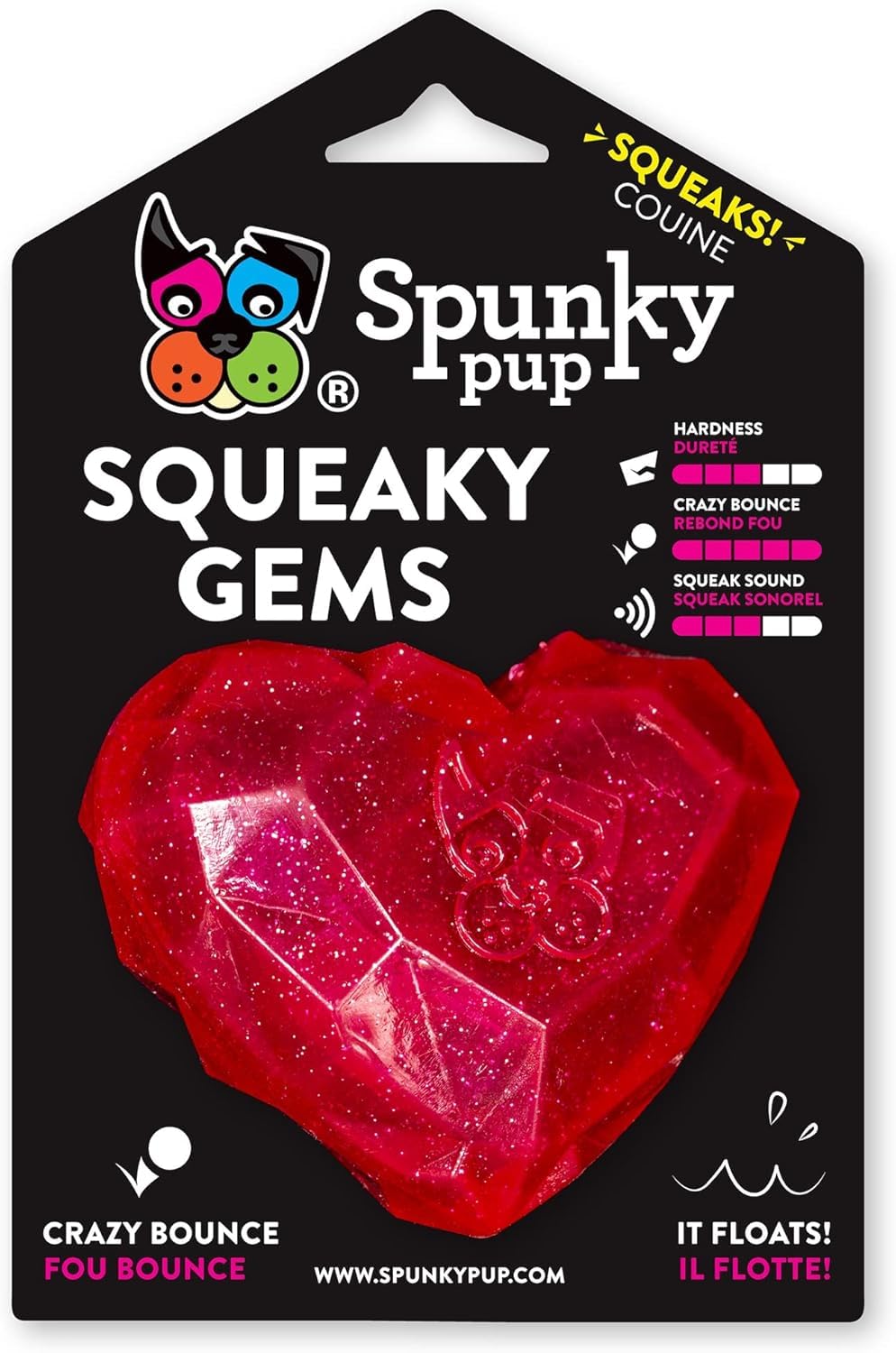 Spunky Pup Squeaky Gems Corazón Juguete, ideal para jugar y fetch en interiores.