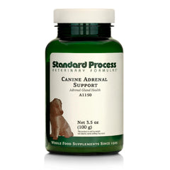 Standard Process Canine Adrenal Support, bote con dosificación precisa para apoyo diario.
