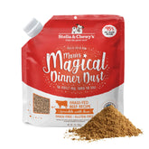 Stella & Chewy's Dinner Dust espolvoreado sobre comida para perros, sabor irresistible.