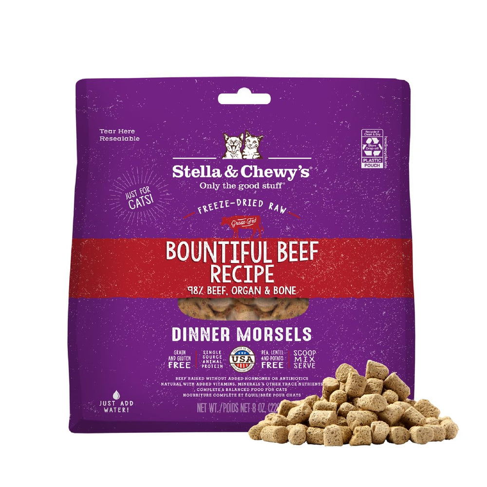 Mordiscos de Stella & Chewy's con res de pasto 98% para gatos.