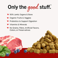 Stella & Chewy's ingredientes orgánicos y verduras para nutrición completa.