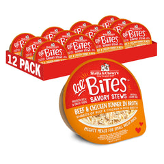 Stella & Chewy's Lil Bites estofados sabrosos para cachorros en caldo, textura jugosa para paladares delicados.