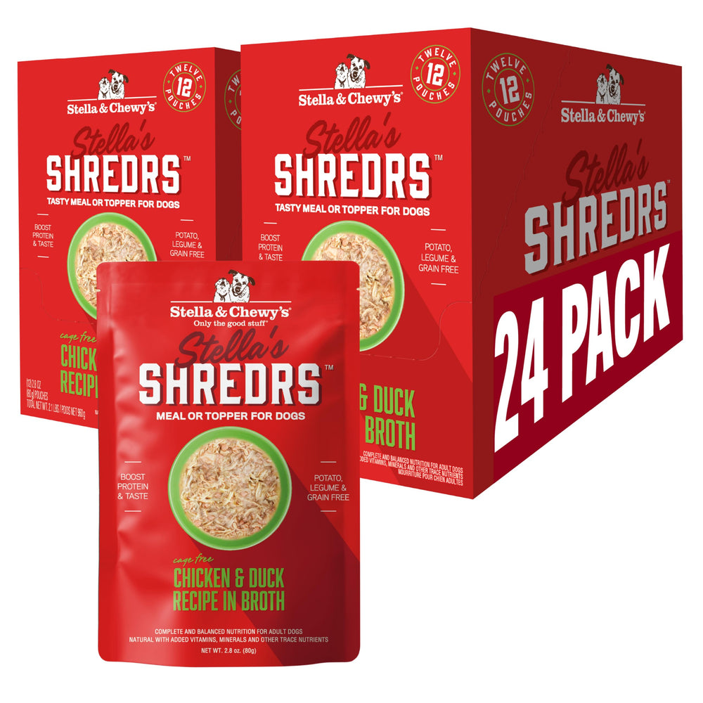 Stella & Chewy's Shredrs pollo y pato en caldo, sabor sabroso para perros exigentes