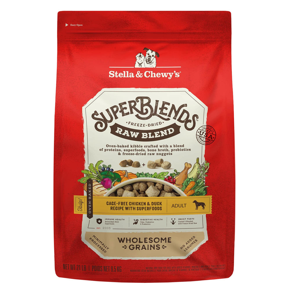 Stella & Chewy's SuperBlends grano crudo recubierto para perros, sabor y nutrición.