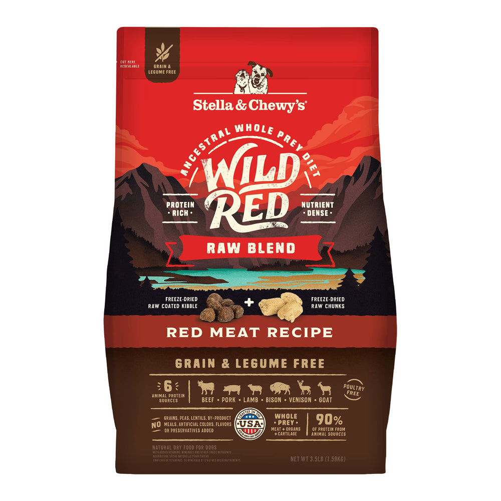 Stella & Chewy's Wild Red, mezcla cruda en croquetas para perros activos, alta proteína.