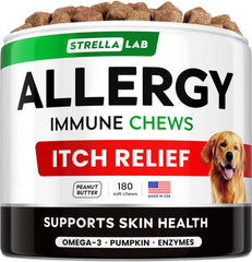 STRELLALAB masticables para perros: alérgias y omega-3, alivio suave del picor.