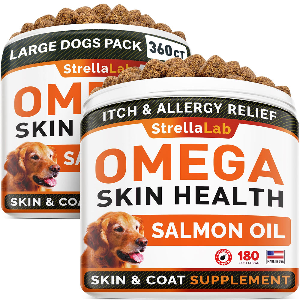 STRELLALAB Omega-3 para perros: empaque con dos frascos para pelaje suave
