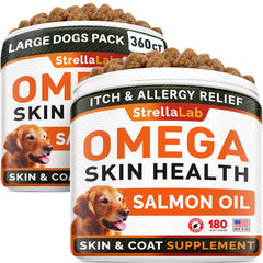 STRELLALAB Omega-3 para perros: empaque con dos frascos para pelaje suave