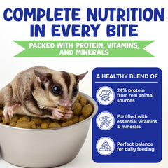 Suncoast Sugar Gliders tazón granulos textura, nutrición equilibrada para mascotas pequeñas