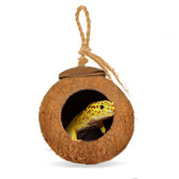 SunGrow Coco Hut para lagarto leopardo, vista frontal, refugio seguro y cómodo.