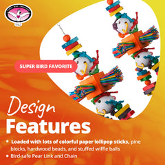 Super Bird Creations Willy Nilly XL, cuentas de madera, enriquecen la experiencia táctil y de manejo.