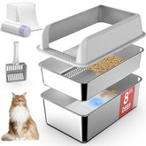suzzipaws caja de arena de acero inoxidable, tamiz de 7 pulgadas, mayor capacidad y menor frecuencia de limpieza.