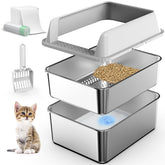 Suzzipaws caja-arena acero inoxidable con tapa para evitar olores
