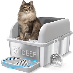Caja de arena Suzzipaws 8 pulgadas profunda para gatos grandes, comodidad y privacidad.