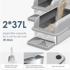 Suzzipaws caja de arena rectangular grande para gatos grandes, espacio cómodo.