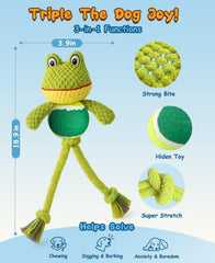 Rana Swooflia con pelota de tenis incluida para morder y jugar con robustez.