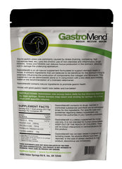 Etiqueta de GastroMend de SynNutra Equine, destaca fórmula natural apta para competición.