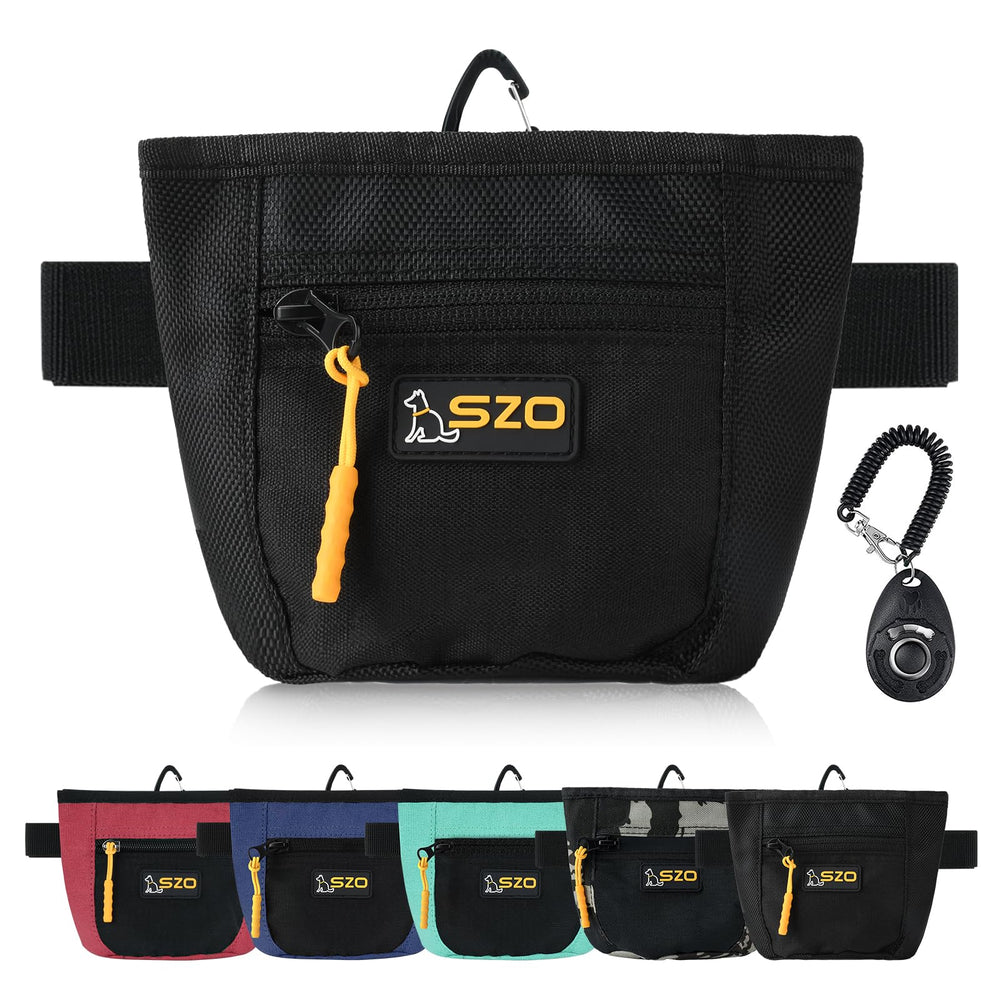 SZO bolsa de premios para perros con clicker, vista frontal para entrenamiento práctico