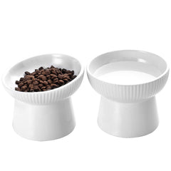 Cuenco elevado cerámico para gatos, dos unidades, ideal para agua y comida.
