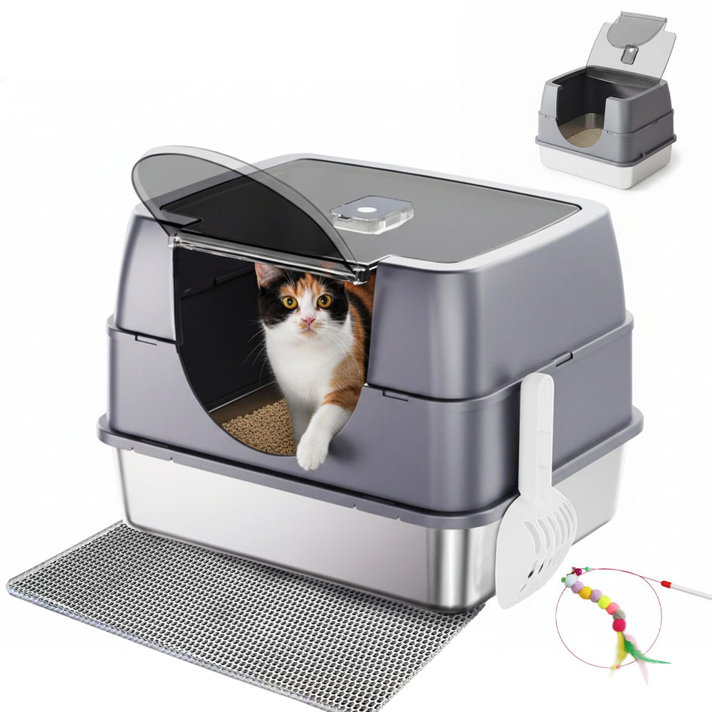 Tehoao caja de arena para gatos cerrada con tapa volteable facilita limpieza rápida y privacidad