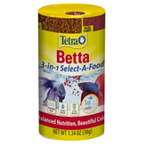 Tetra BettaMin Select-A-Food frascos 3-en-1 para alimentación diaria de bettas.