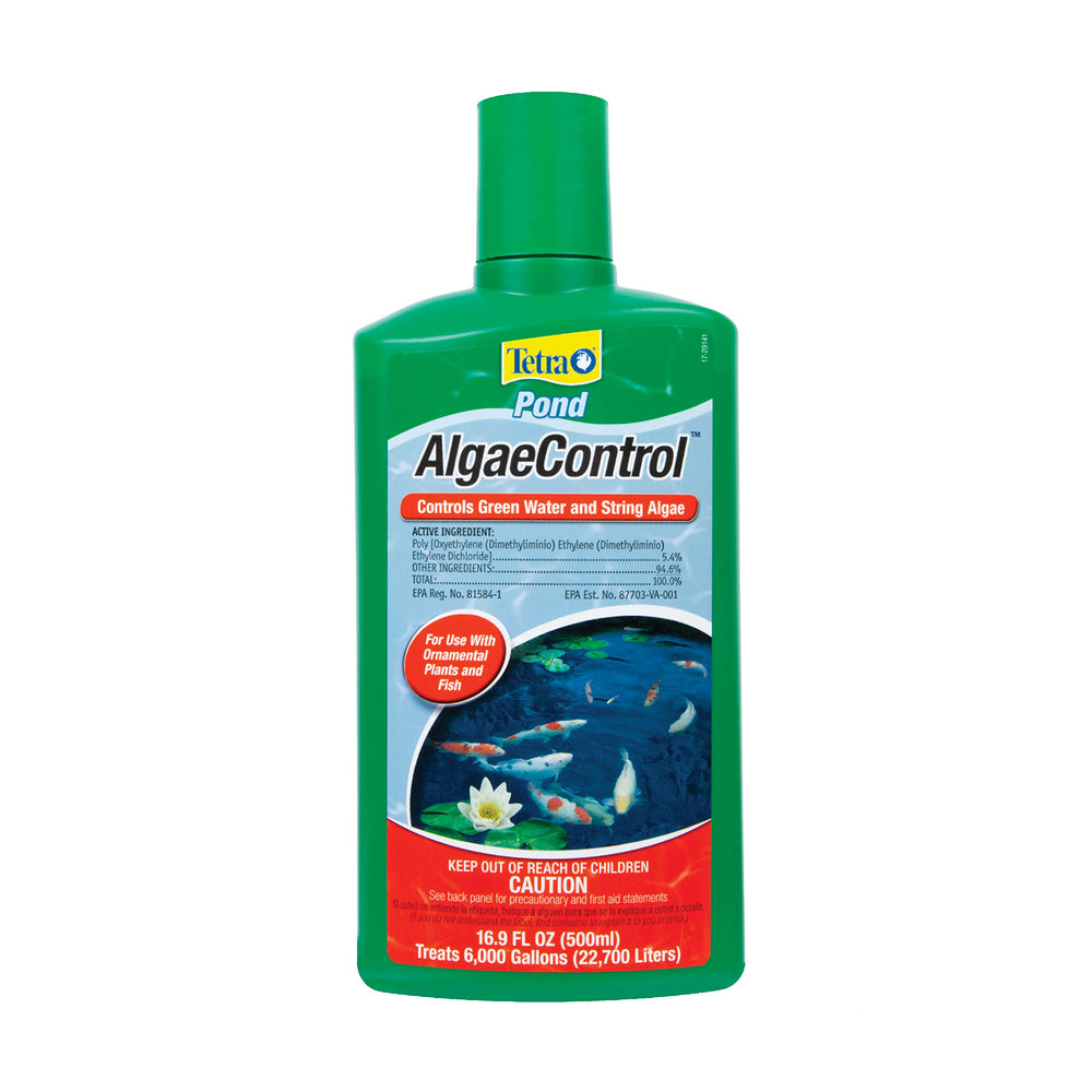 Tetra Pond AlgaeControl, bote 16.9 oz, combate algas para agua clara en estanques ornamentales.