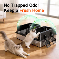 Tevila caja de arena XL interior profundo para gatos grandes y cómodos.