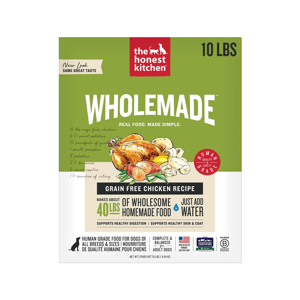 The Honest Kitchen bolsa deshidratada sin granos de pollo, rápida rehidratación para comidas caseras.