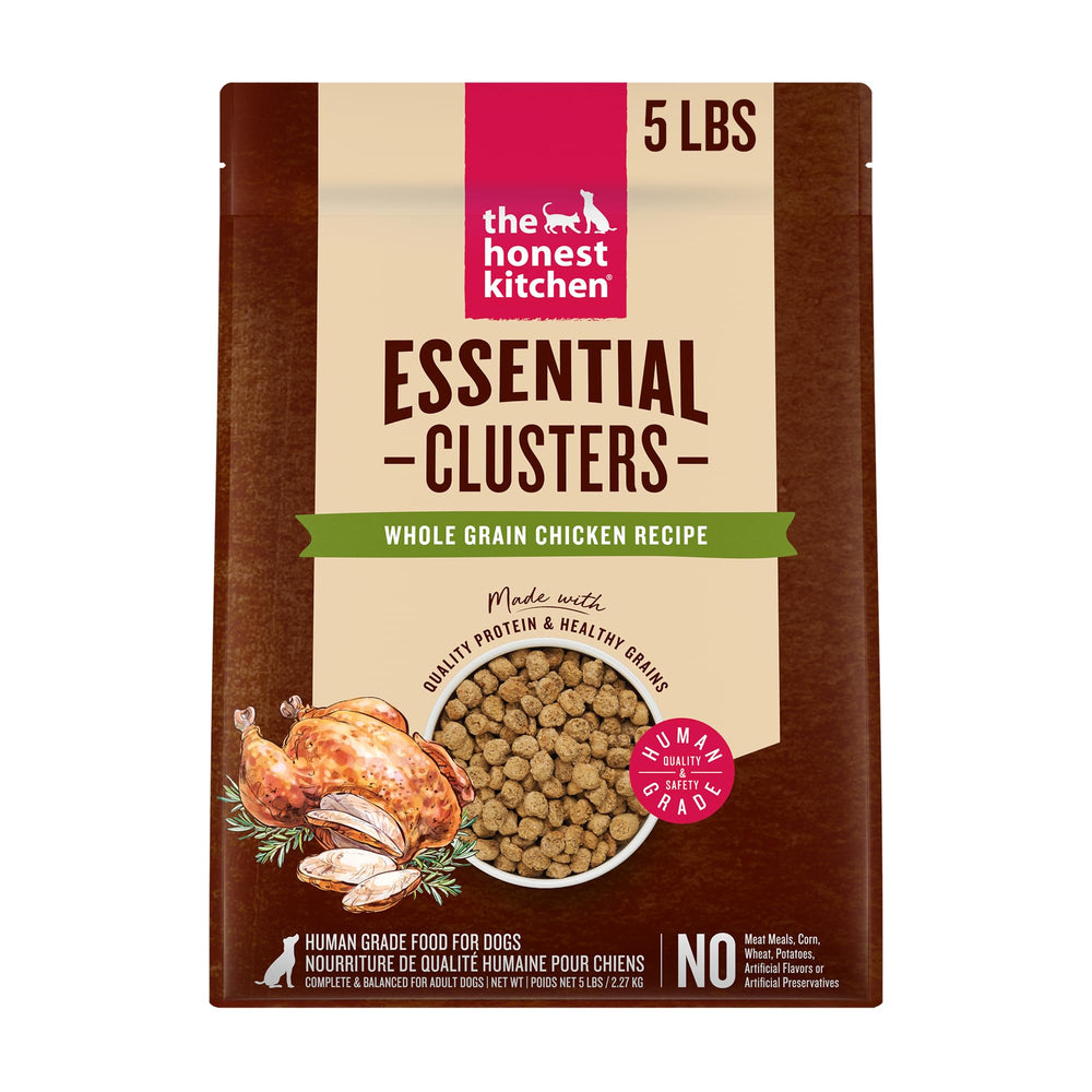 The Honest Kitchen Essential Clusters bolsa cinco libras de pollo entero, nutrición de calidad para perros.