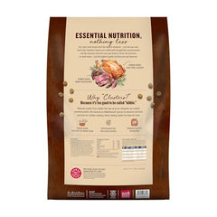 Etiqueta de The Honest Kitchen Essential Clusters destaca ingredientes de res y pollo.