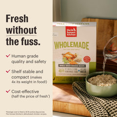Comida deshidratada Wholemade lista como plato completo para perros adultos.