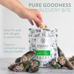 The New Zealand Natural Pet Food Co Meow snacks de mejillón verde, rico en proteína para gatos