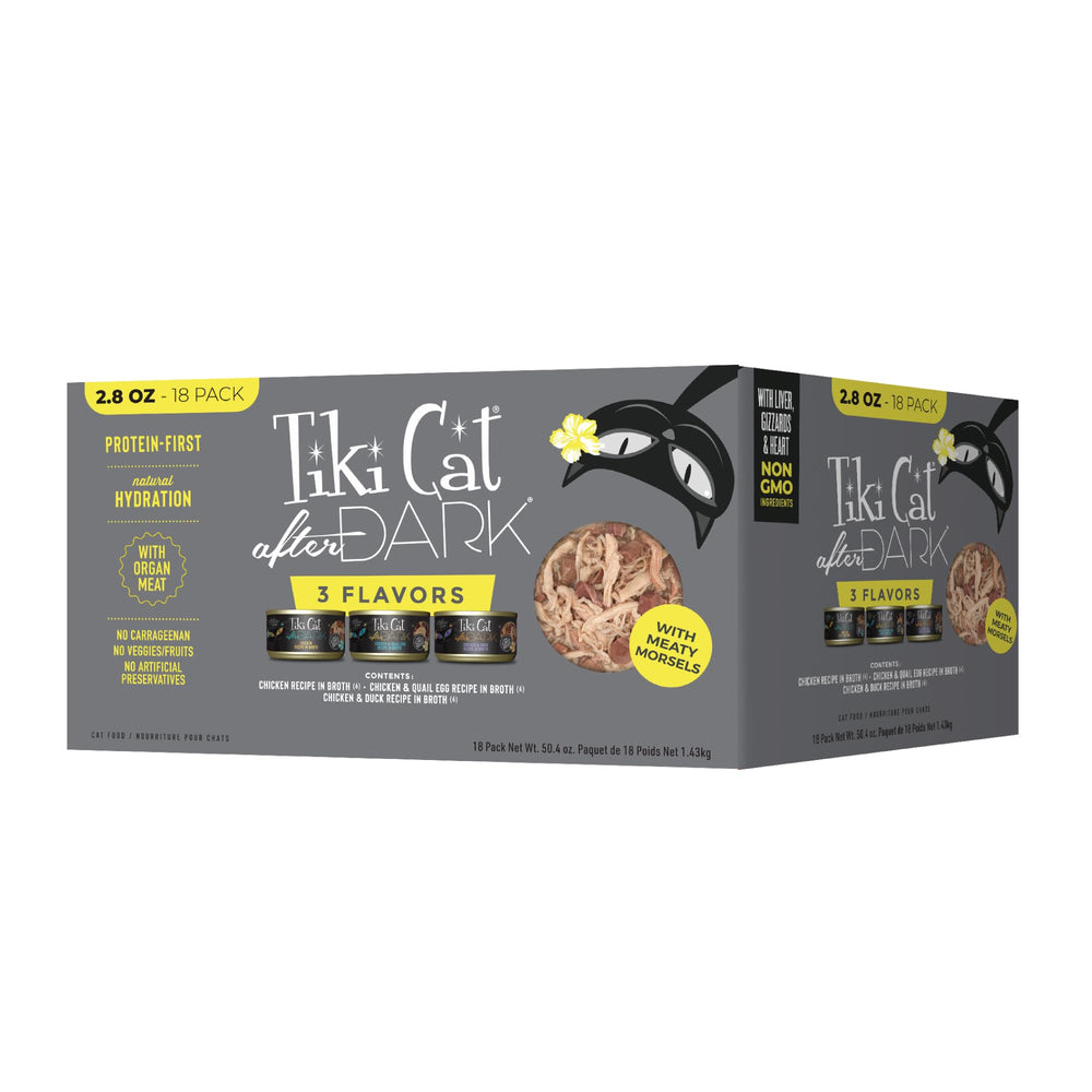 Tiki Cat After Dark: pack de latas 2-8 onzas para variedad en cada comida.