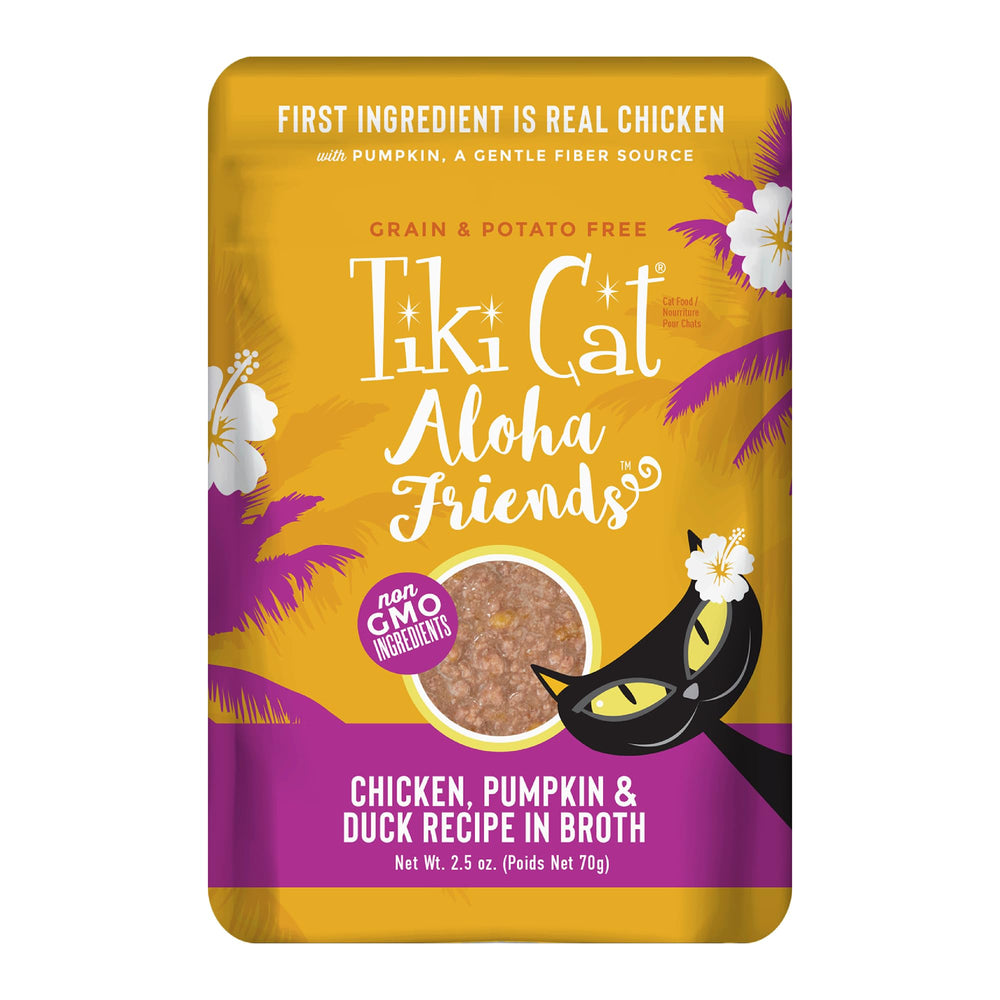 Tiki Cat Aloha Friends con pollo, comida húmeda de alta humedad para gatos.